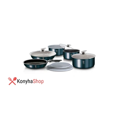 Berlinger Haus 9 részes edénykészlet márvány bevonattal, aqvamarin kék metál külső bevonattal, BH 6146