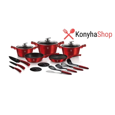 Berlinger Haus Metallic  Line Burgundy 17 részes edénykészlet márvány bevonattal, metál külső bevonattal,BH 6162