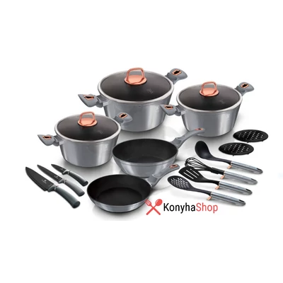 Berlinger Haus Metallic  Line Monnlight Collection 17 részes edénykészlet márvány bevonattal, metál külső bevonattal, BH 7044