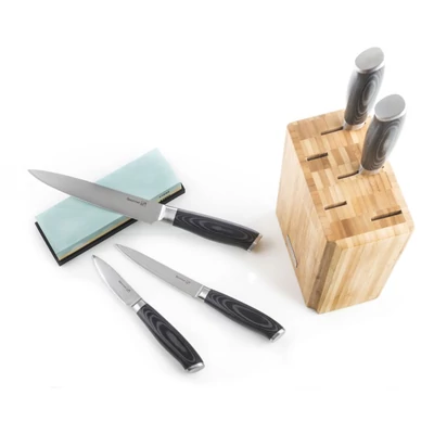 G21 Gourmet Damaszkuszi 5 részes késkészlet bambusz tartóval, ajándék csiszolókővel!