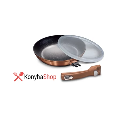 Berlinger Haus Rose Gold Kollekciós 28 cm es márvány bevonatú levehető nyelü serpenyő műanyag fedővel BH 1949