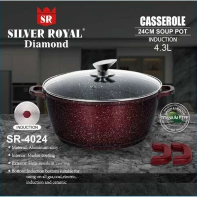 Silver Royal márvány bevonatú bordó színű 24 cm lábas SR-4024