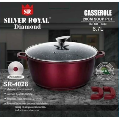 Silver Royal márvány bevonatú bordó színű 28 cm lábas SR-4028