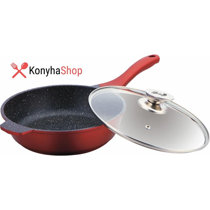 Bachmayer márvány bevonatú mély-serpenyő 24cm burgundy üveg fedővel BM 7861