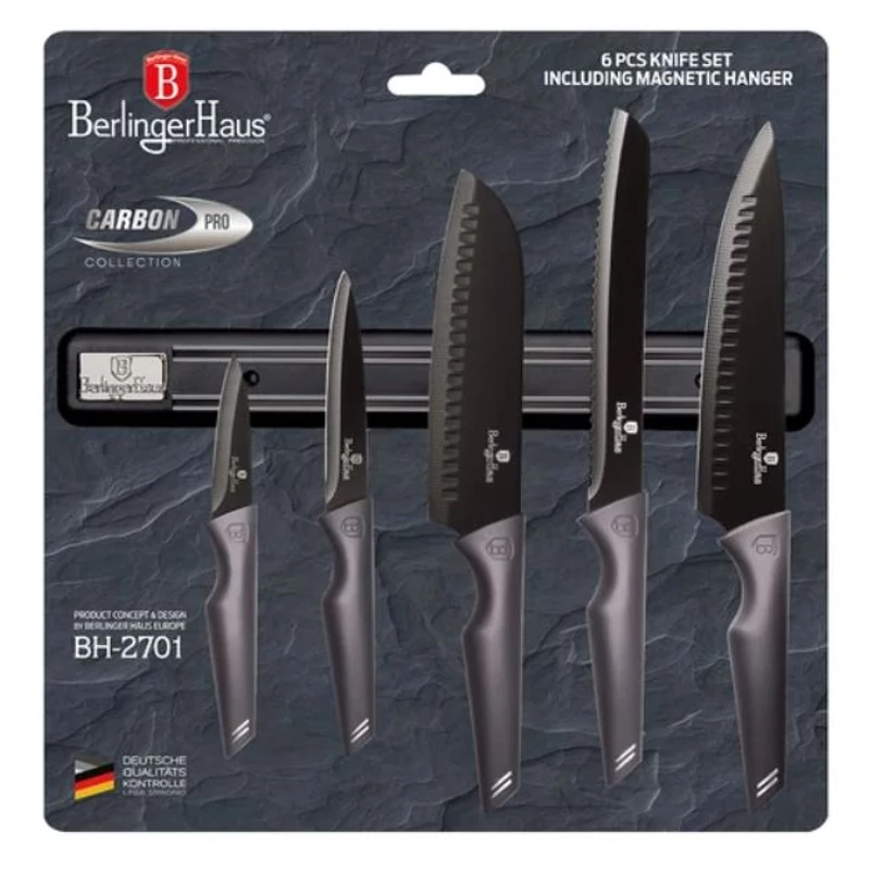 Berlinger Haus Carbon Pro 6 részes késkészlet mágneses fali tartóval BH 2701