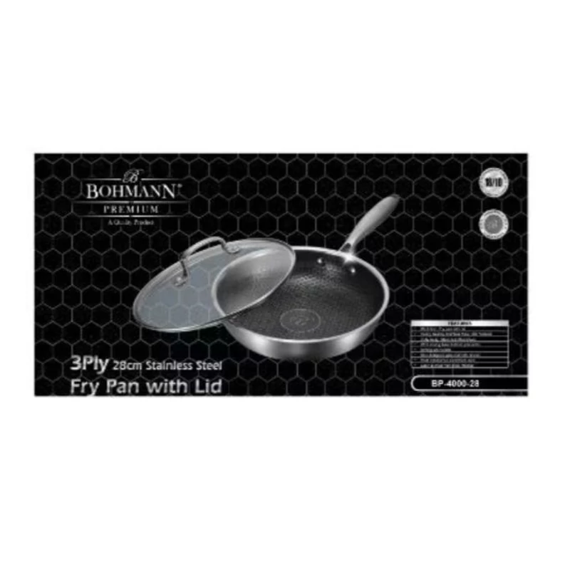 Bohmann 28 cm rozsdamentes acél serpenyő 3D karcolásgátló méhsejt alakú bevonattal BP-4000-28